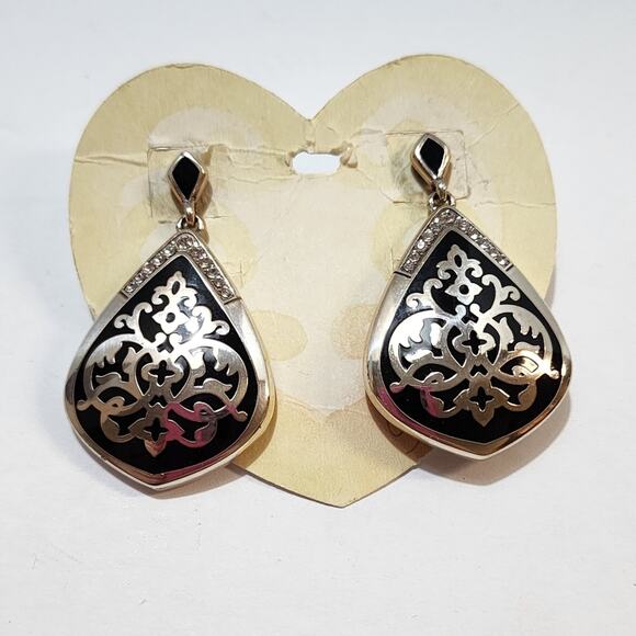 Brighton black enamel and crystal large statement earrings - Picture 1 of 5